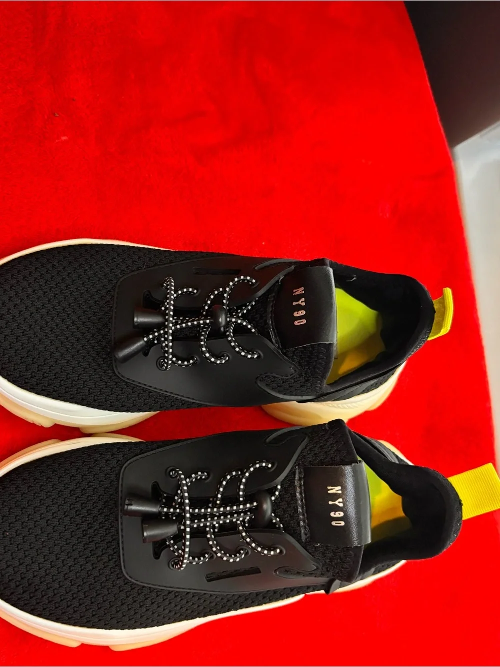 Steve Madden Kids Black Sneakers with White Soles and Yellow Heel Tab